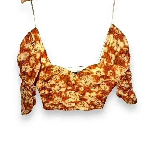 NWOT Zara Geometric Floral Print Cotton Cropped  Top S - Picture 2 of 8